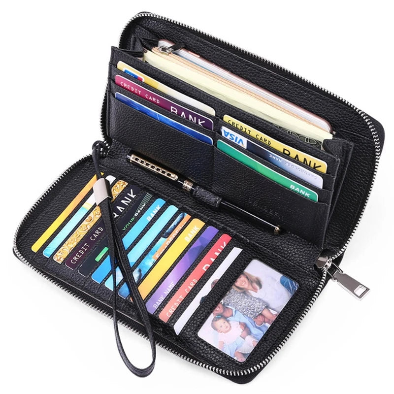 RFID Blocking Leather Wallet Phone Clutch Travel Purse