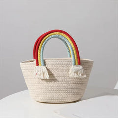 Rainbow Shoulder Bag Straw Women Top-handle Bag Woven Beach Hand Bag Tote