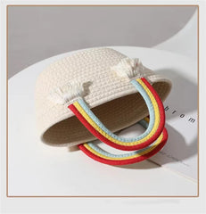 Rainbow Shoulder Bag Straw Women Top-handle Bag Woven Beach Hand Bag Tote