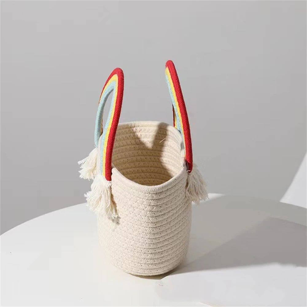 Rainbow Shoulder Bag Straw Women Top-handle Bag Woven Beach Hand Bag Tote