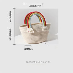 Rainbow Shoulder Bag Straw Women Top-handle Bag Woven Beach Hand Bag Tote