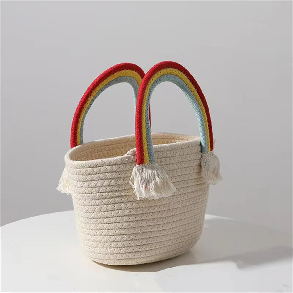 Rainbow Shoulder Bag Straw Women Top-handle Bag Woven Beach Hand Bag Tote