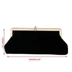 Retro Velvet Evening Clutch Bag with Rhinestone Buckle