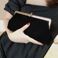 Retro Velvet Evening Clutch Bag with Rhinestone Buckle