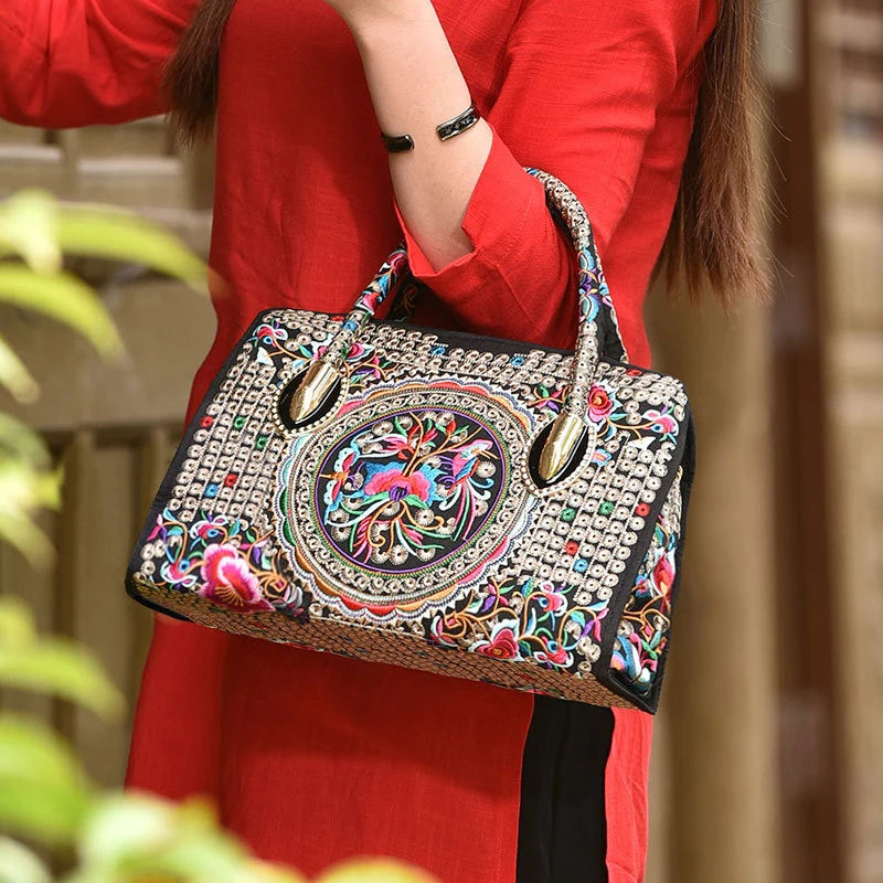 Women Retro Handbag Ethnic Style Messenger Bag High Capacity Tote