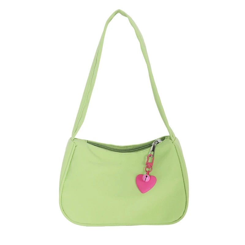 Retro Nylon Shoulder Top Handle Bag with Zipper Closure