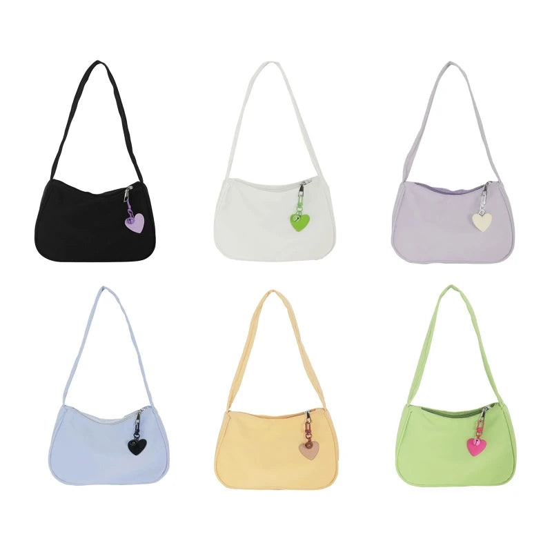 Retro Nylon Shoulder Top Handle Bag with Zipper Closure