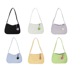 Retro Nylon Shoulder Top Handle Bag with Zipper Closure