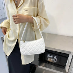 Vintage PU Leather Shoulder Bag with Diamond Lattice Top Handle