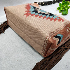 Geometric Print Retro Tassel Shoulder Bag