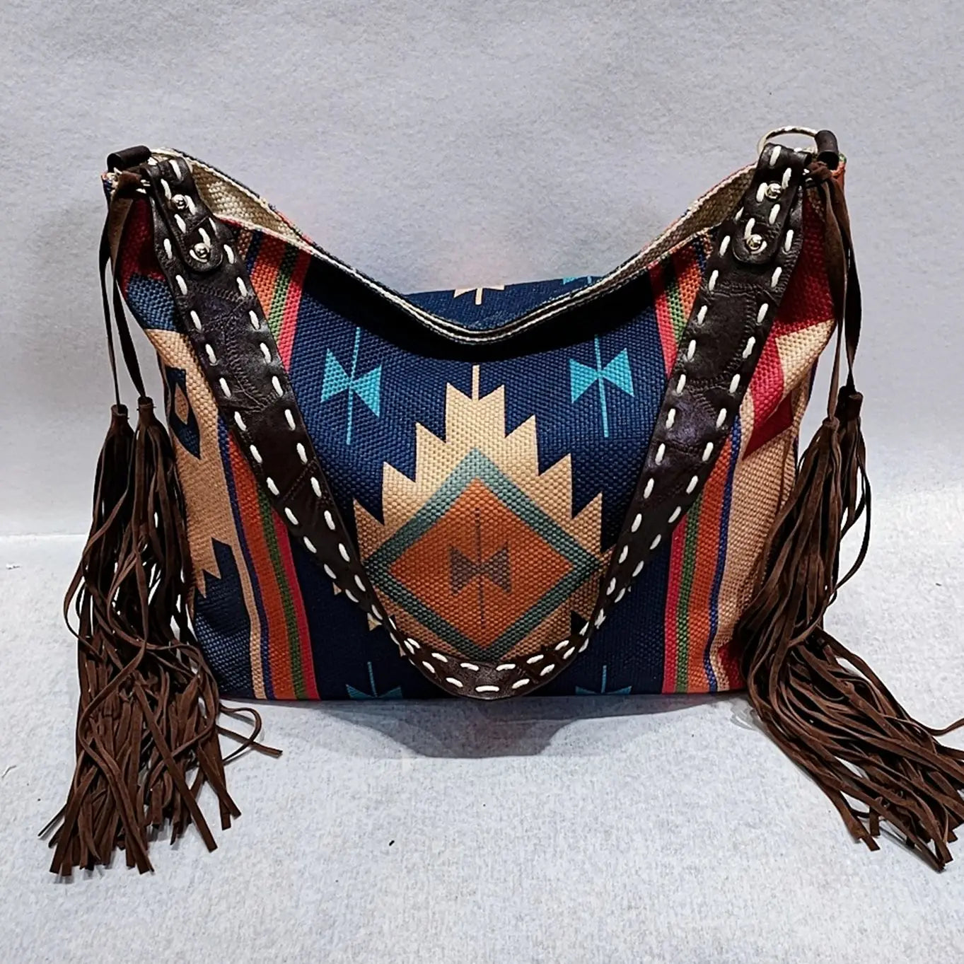 Geometric Print Retro Tassel Shoulder Bag