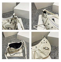 Rivet Shoulder Bag PU Leather Handbag Chain Crossbody Zipper Messenger