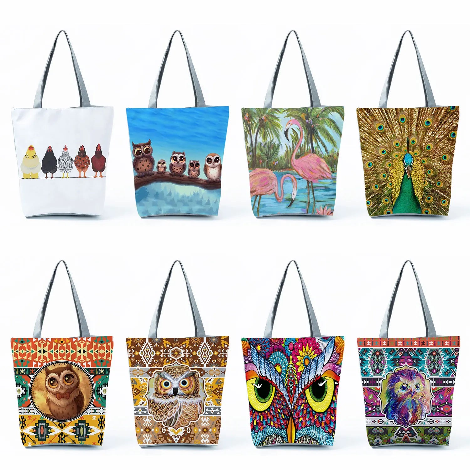 Owl Print Handbags Portable Shoulder Tote Shopping Bags