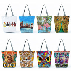 Owl Print Handbags Portable Shoulder Tote Shopping Bags