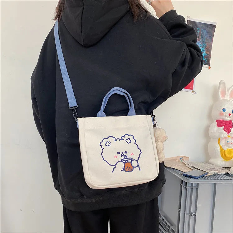 Women's One Shoulder Canvas Bag Art College Backpack