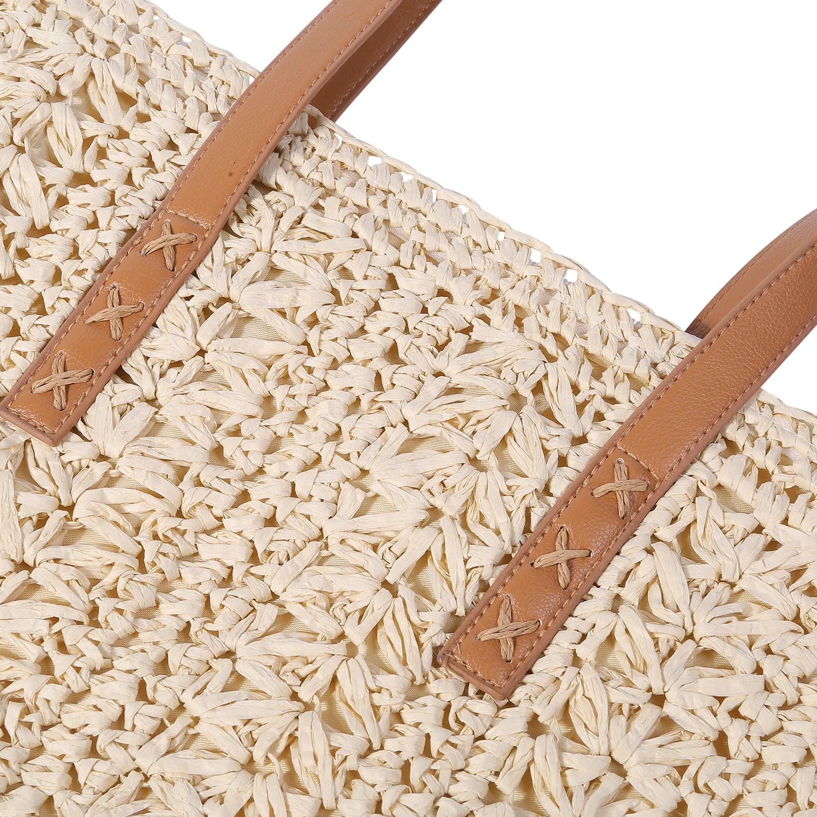 Women's Large Capacity Straw Shoulder Bag Beige/Brown