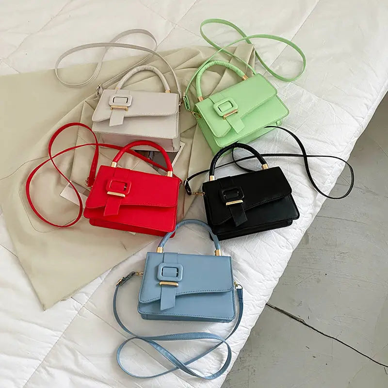 Red Leather Shoulder Bag Green Handbag Tote Top-Handle Bag
