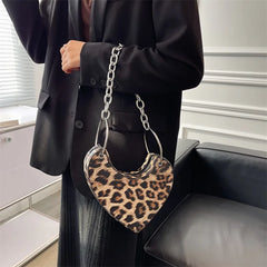 Leopard Shoulder Bag Heart Saddle Handbag