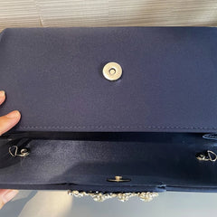 Satin Evening Bag Flap Clutch Detachable Chain Handbag for Wedding Prom