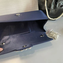 Satin Evening Bag Flap Clutch Detachable Chain Handbag for Wedding Prom