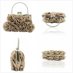 Satin Rose Handbag Evening Wedding Purse Flower Clutch Bag