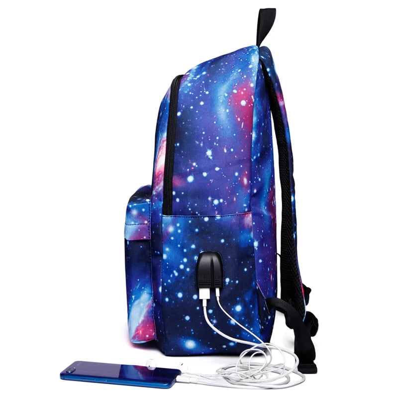 Canvas School Backpack USB Charging Large Capacity Travel Backpack