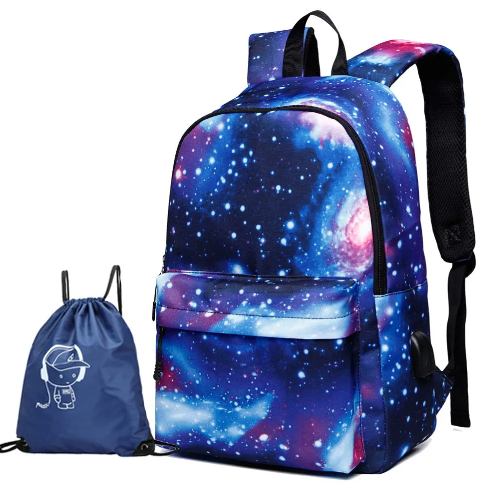 Canvas School Backpack USB Charging Large Capacity Travel Backpack