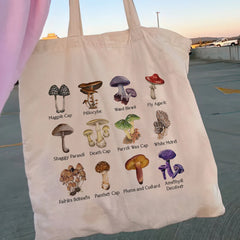 Women Canvas Shopper Bag Frog Mushroom Handbag Tote Shoulder Lady Bag