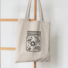 Women Shopper Mason Jar Art Planets Stroke Shopping Canvas Bag