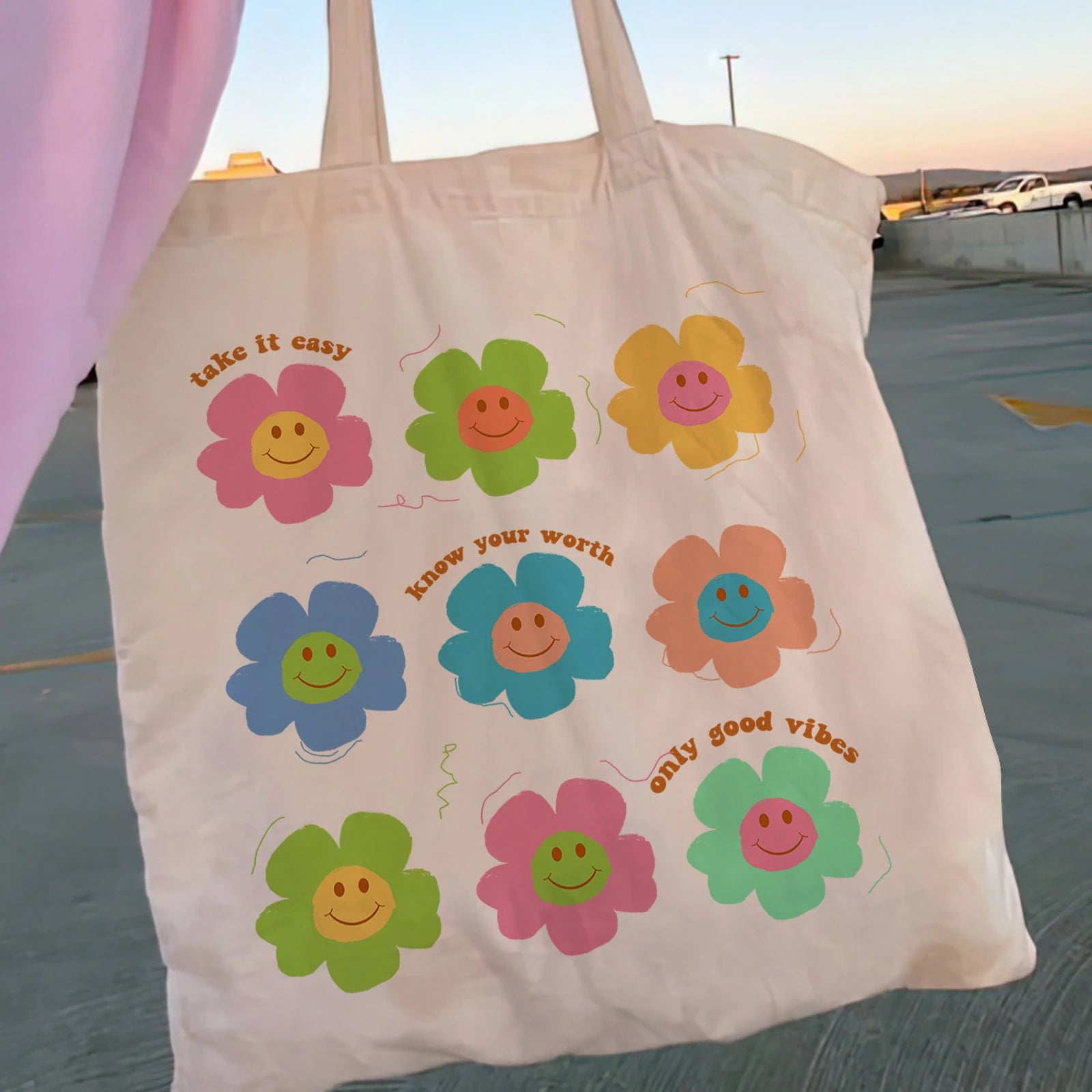 Y2K Letters Canvas Shopper Bag Tote Shoulder Lady Handbag