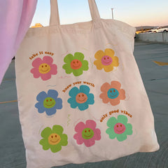 Y2K Letters Canvas Shopper Bag Tote Shoulder Lady Handbag