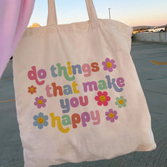 Y2K Letters Canvas Shopper Bag Tote Shoulder Lady Handbag