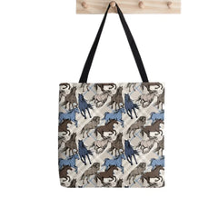 Gray Running Horses Pattern Harajuku Canvas Shopper Bag