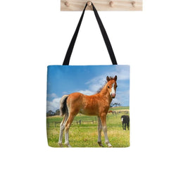 Gray Running Horses Pattern Harajuku Canvas Shopper Bag