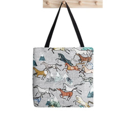 Gray Running Horses Pattern Harajuku Canvas Shopper Bag
