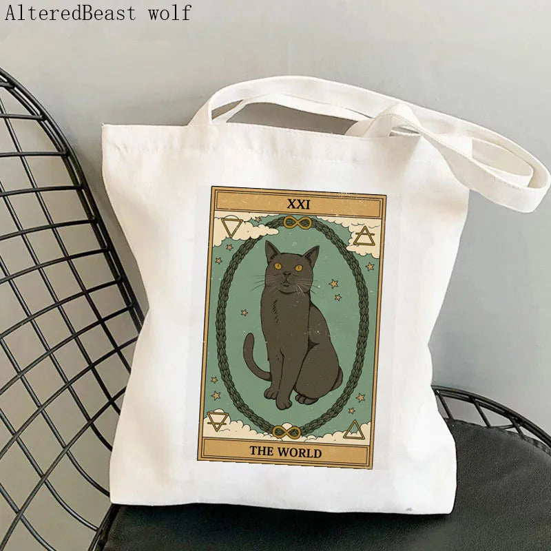 The World Tarot Printed Shopper Bag Harajuku Canvas Tote Shoulder Lady Bag