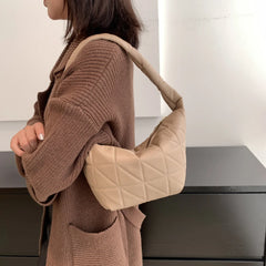 Women Clutches PU Leather Shoulder Bag Quilted Rhombus Pattern Tote Bag