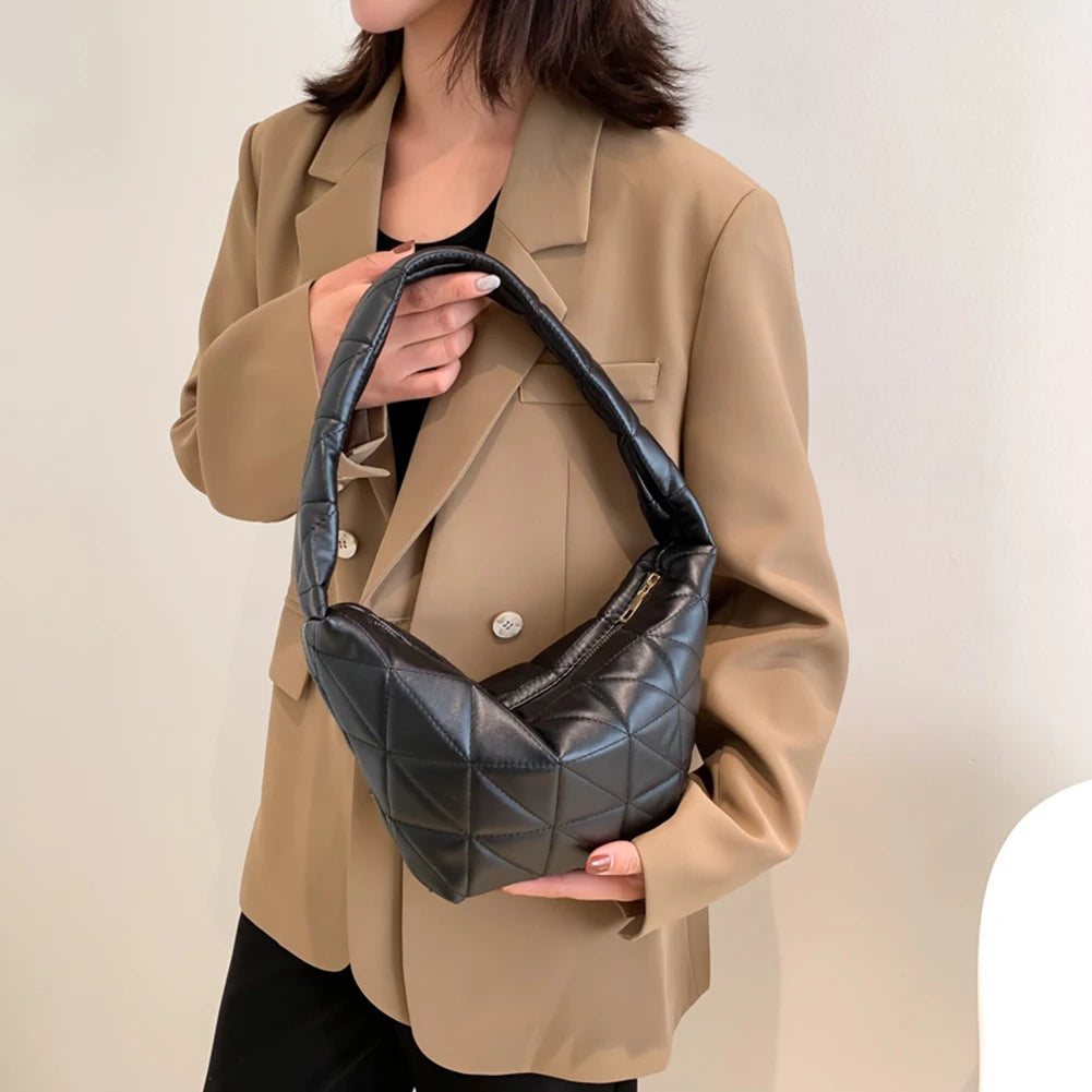 Women Clutches PU Leather Shoulder Bag Quilted Rhombus Pattern Tote Bag