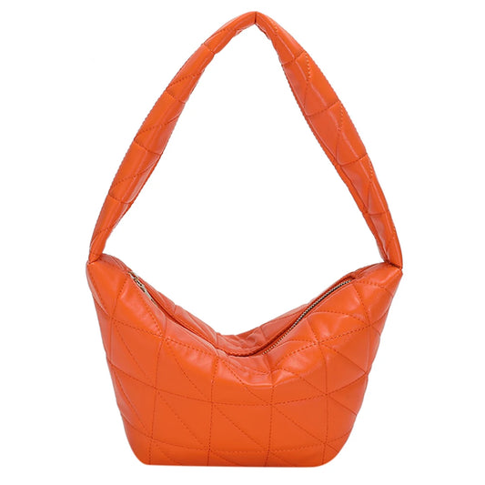 Women Clutches PU Leather Shoulder Bag Quilted Rhombus Pattern Tote Bag