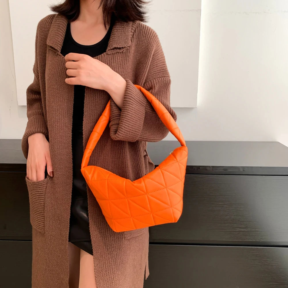 Women Clutches PU Leather Shoulder Bag Quilted Rhombus Pattern Tote Bag