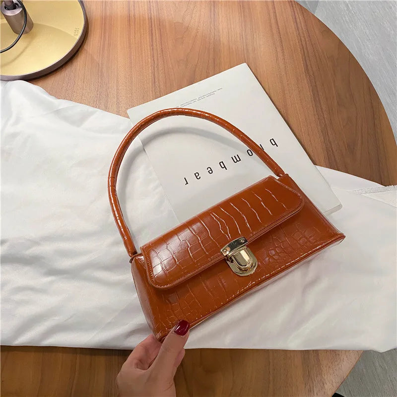 Women Shopping Bag Retro Casual Ladies Underarm Handbag Stone Pattern Shoulder B