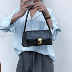Retro Casual Lady Handbag Stone Pattern Shoulder Bag PU Leather Top Handle Bag