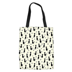 Cartoon Dog Cat Fish Print Canvas Tote Bag