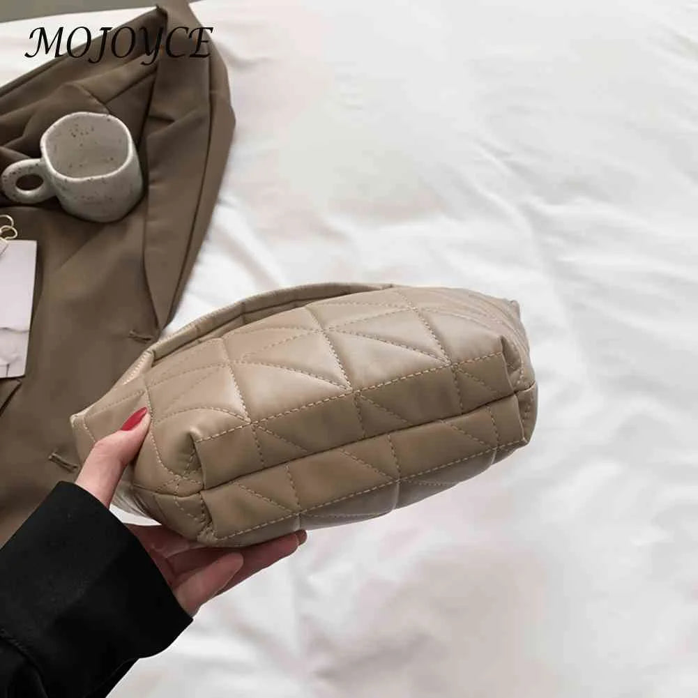 Women Quilted Leather Shoulder Bag Solid Girl Clutch