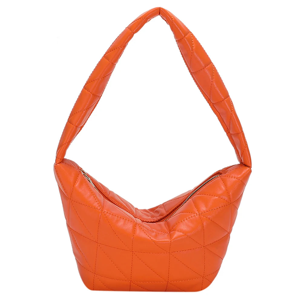 Women PU Leather Shoulder Bag Quilted Rhombus Pattern Solid Underarm Bag