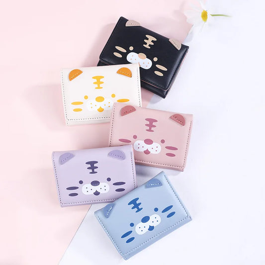 Women Short Thin Tiger and Pig Small Wallet Student Three-fold Coin Purse