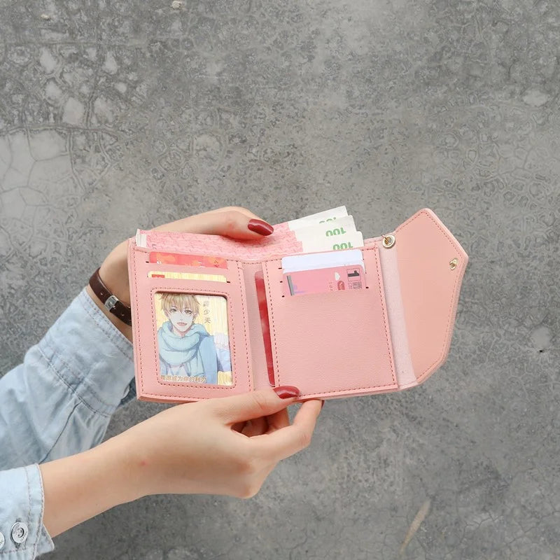 Women Short Wallets Minimalist Wallet Pocket Purse Buckle Girls