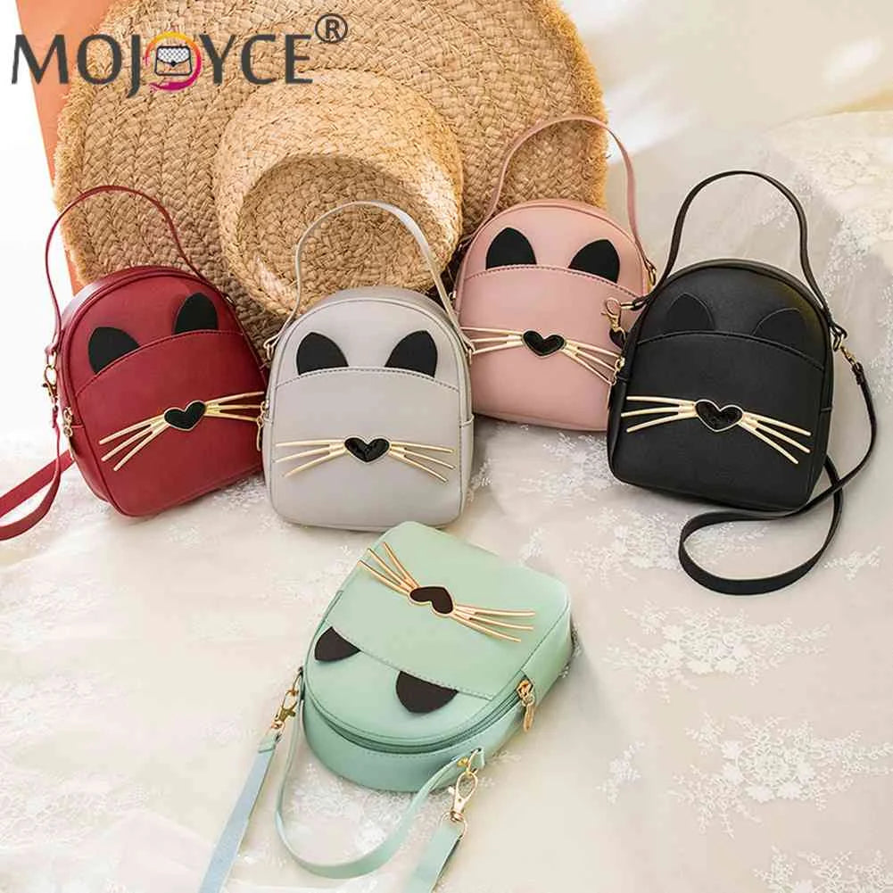 Cat Crossbody Shoulder Backpack Leather Purse Teen Messenger Bag