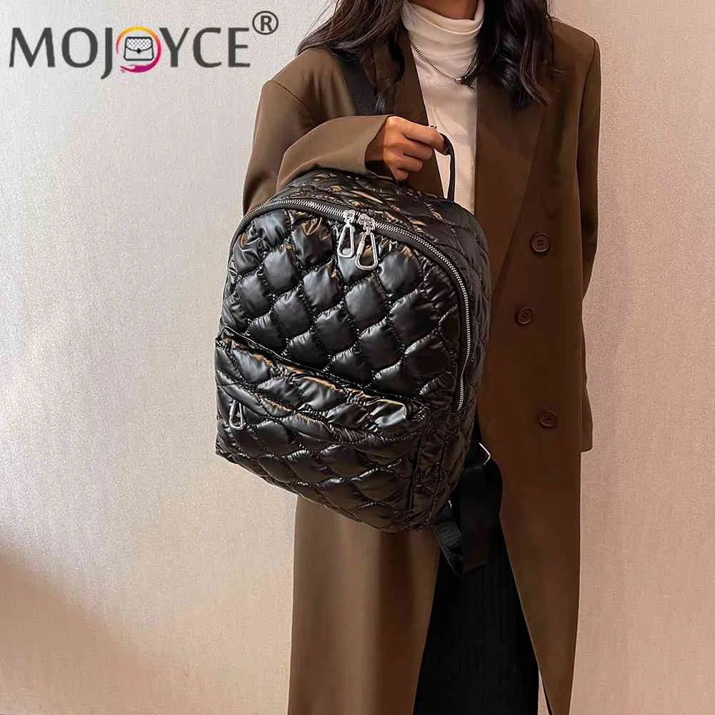 Quilted Rhombus Pattern Backpack Shoulder Bag for Women