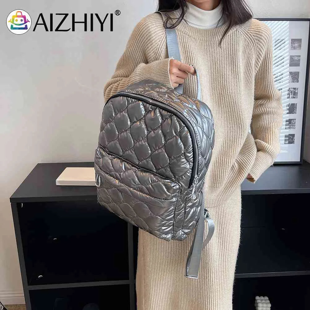 Quilted Shoulder Backpack Rhombus Pattern Solid Casual Travel Bag